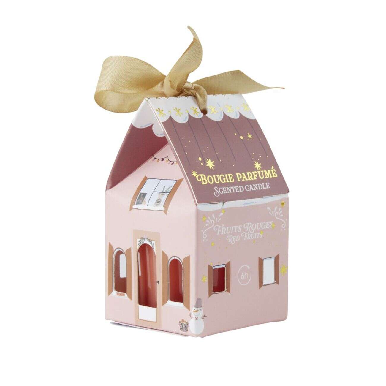 Bougie dans verre boîte cadeau maisonnette H4,5cm (6 modèles)