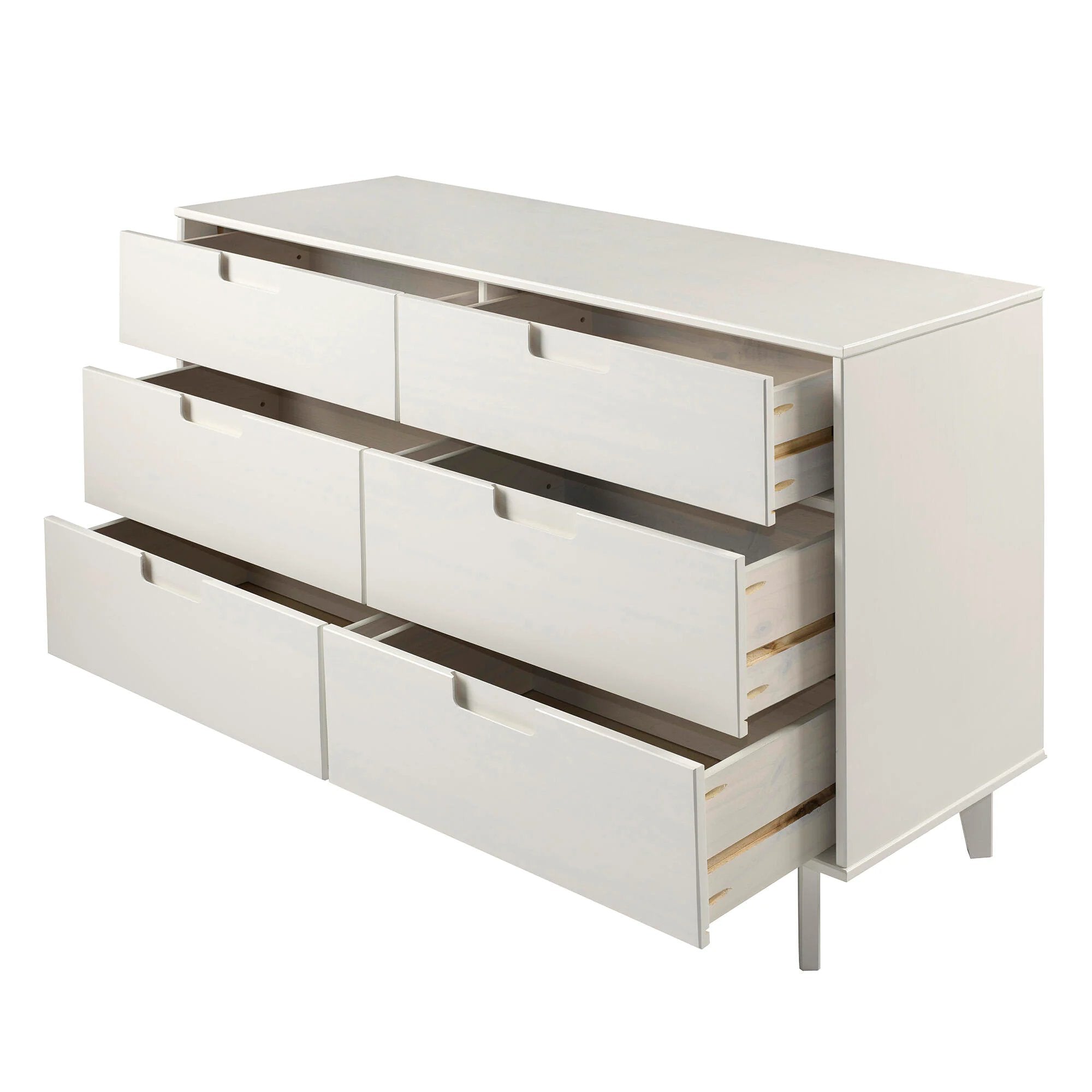 Commode en bois caramel à 6 tiroirs, style moderne du milieu du siècle