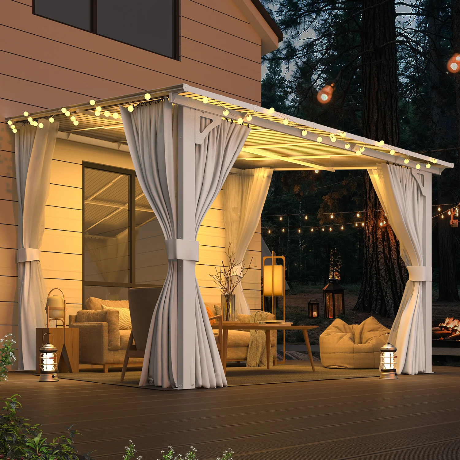 AECOJOY 10'x10' Wall Gazebo with Curtains and Mosquito Netting, White