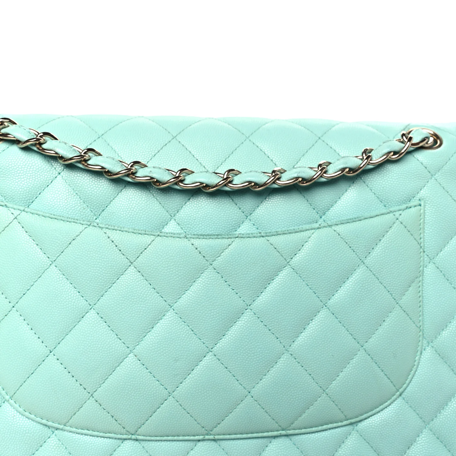 Caviar Quilted Jumbo Double Flap Light Green
