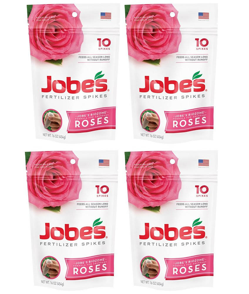 Jobes vznmYB Rose Fertilizer Spikes 9-12-9 Time Release Fertilizer for All Flowering Shrubs 10 Spikes (4 Pack)