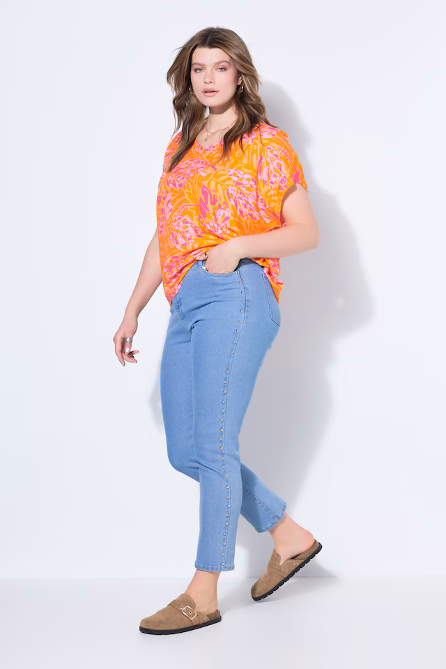 Studded Elastic Waist Mom Jeans