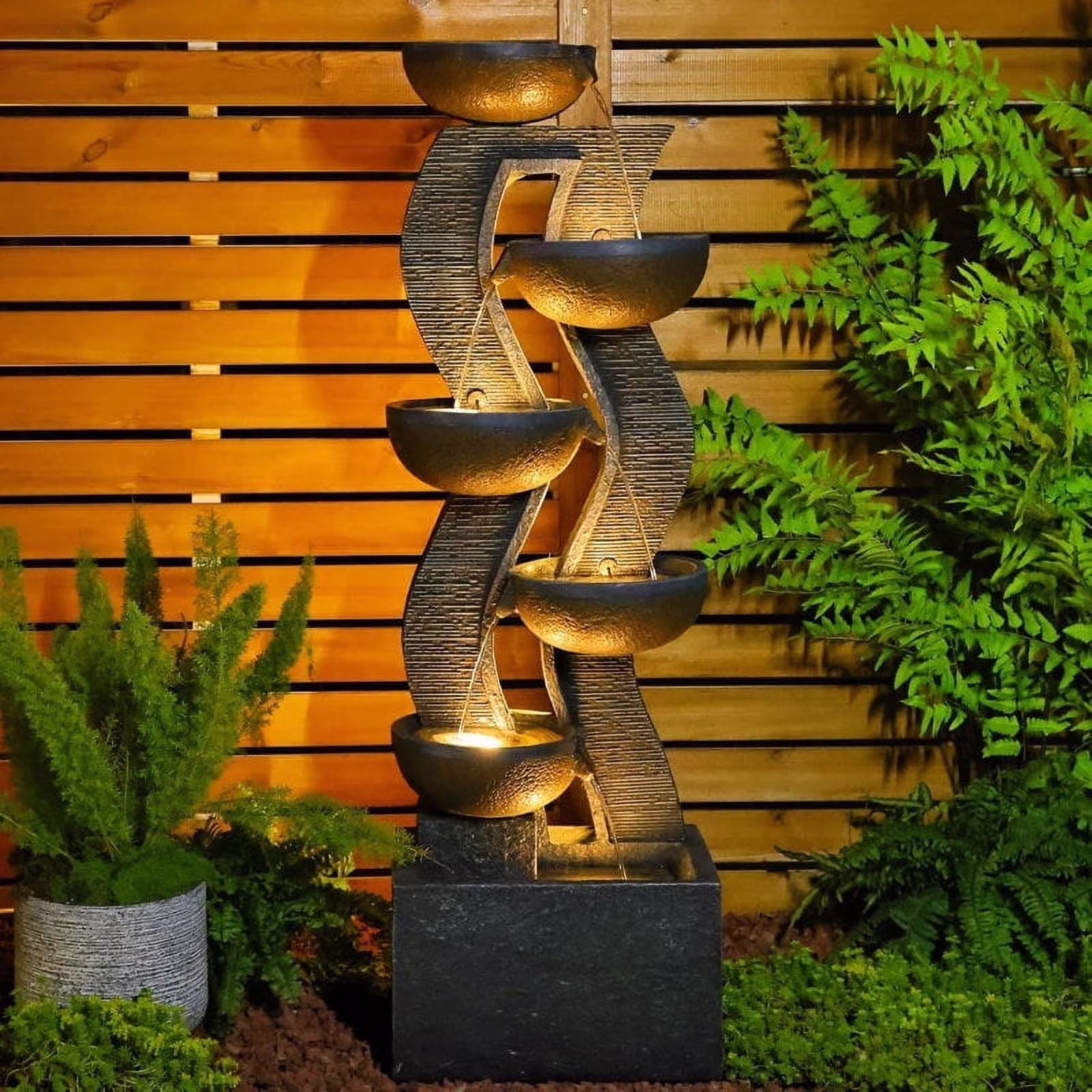 6 - Tiered Garden Water Fountains Large Outdoor Fountains and Waterfalls with Light for Patio Yard Porch Pool Decor