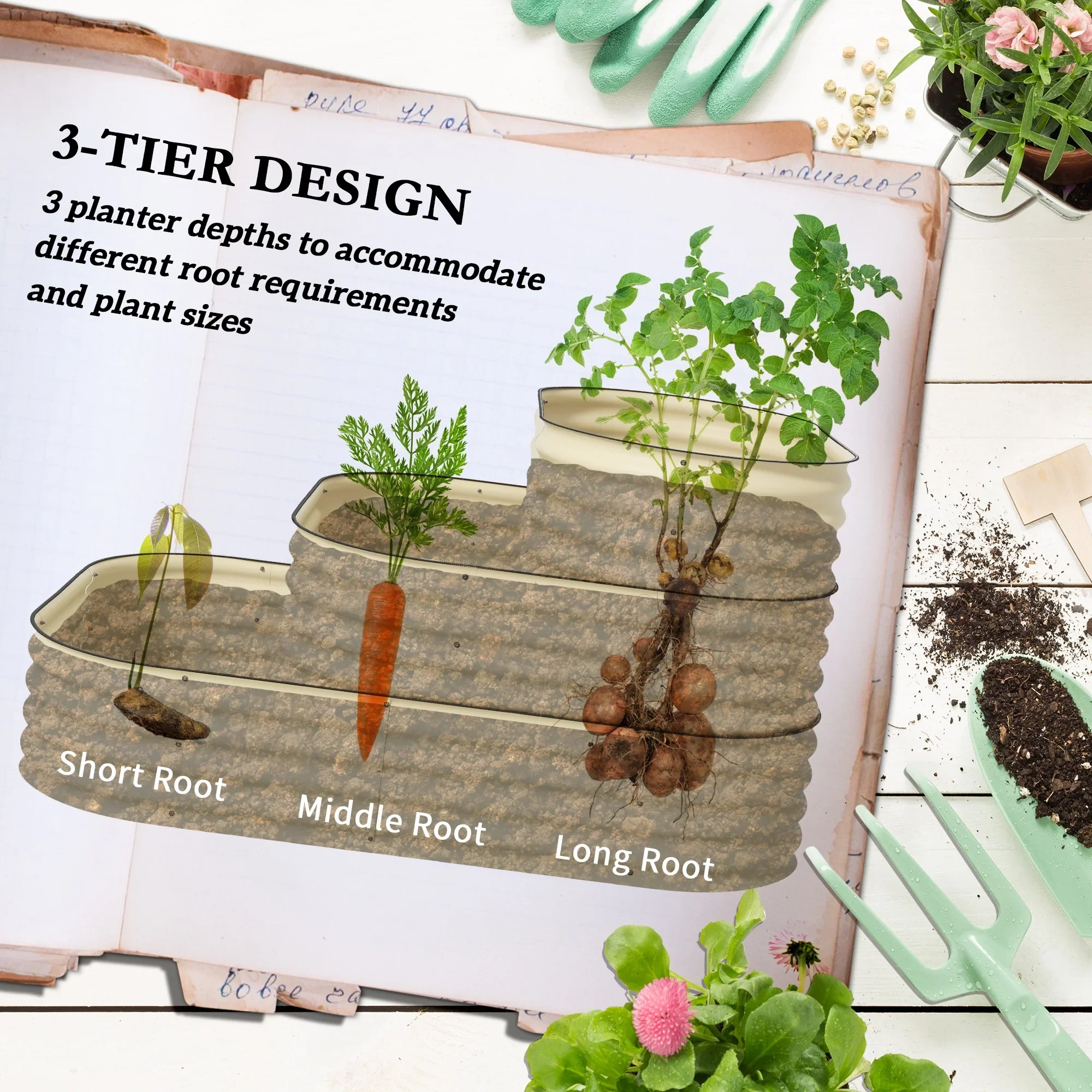 Outsunny 3-Tier Raised Garden Bed 62.25 x 43 x 32.25 Planter Set, Green