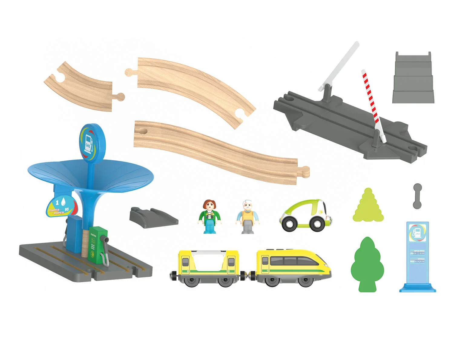 Playtive Set de chemin de fer et station-service en bois