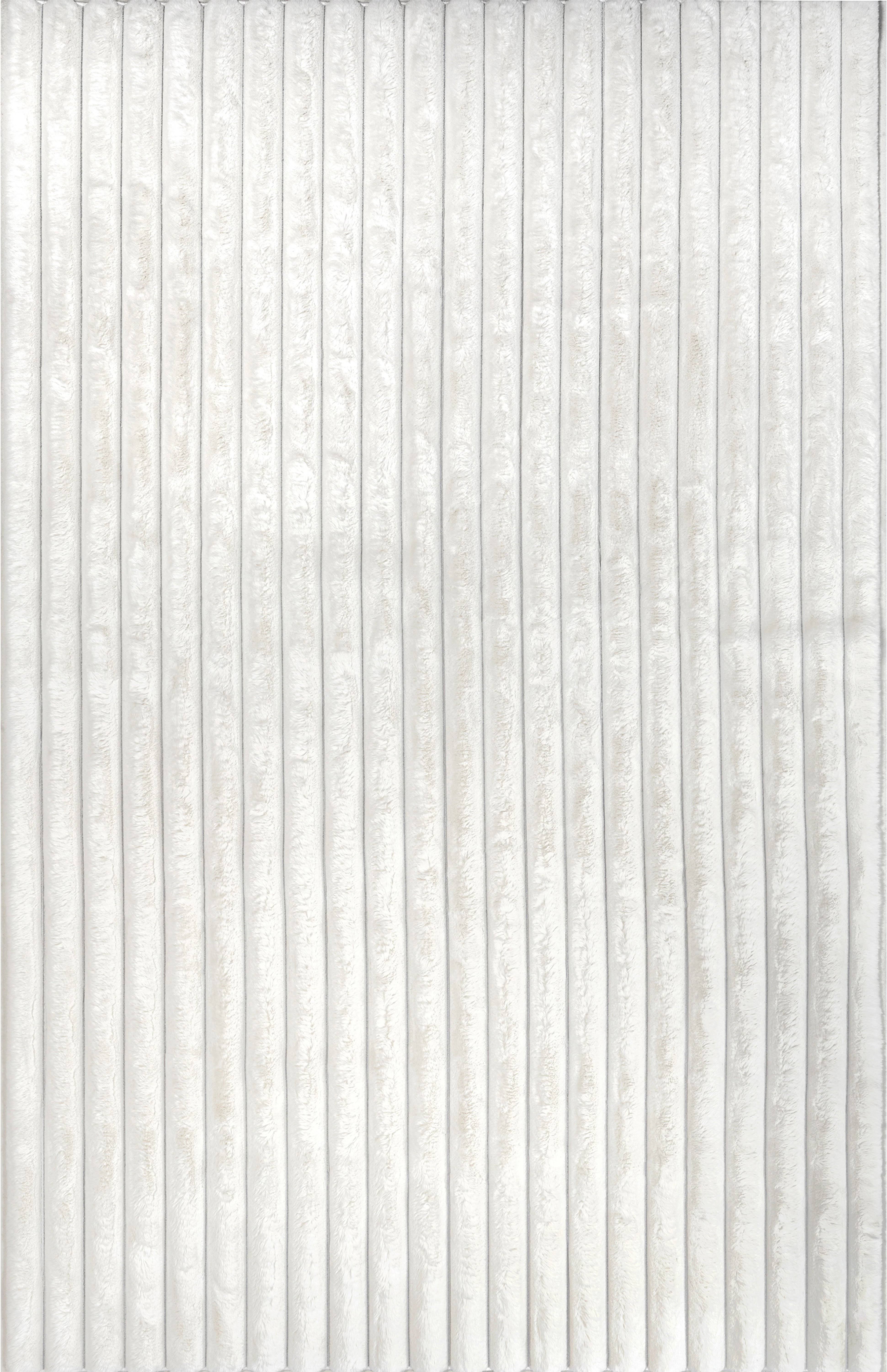 nuLOOM Kai Stripe Faux Rabbit Machine Washable White 5 ft. x 8 ft. Area Rug