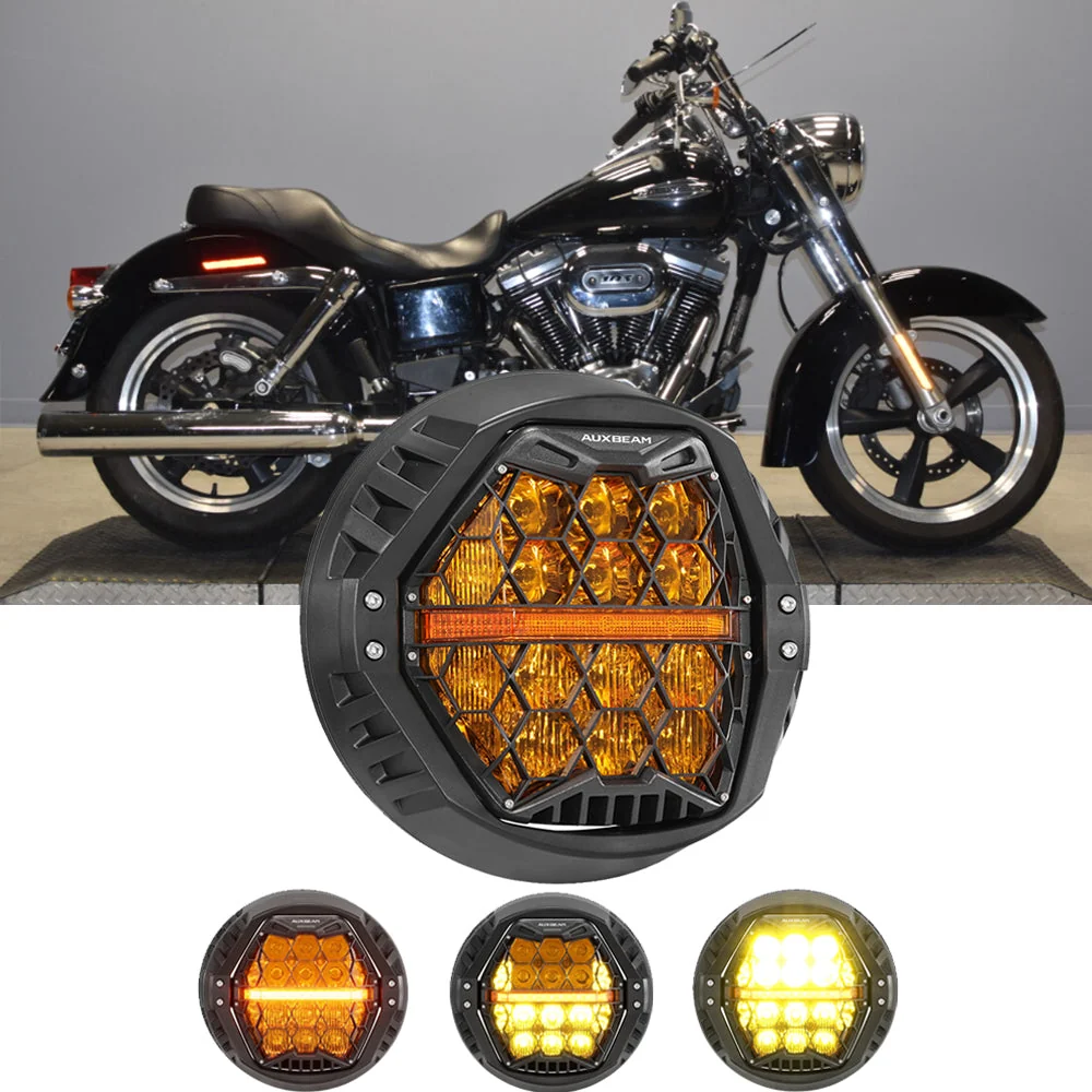 7 Inch 120W DOT Motorcycle LED Headlight Assembly with Amber DRL & Honeycomb Design (Hi/Lo Beam) for 2012-2016 Switchback FLD