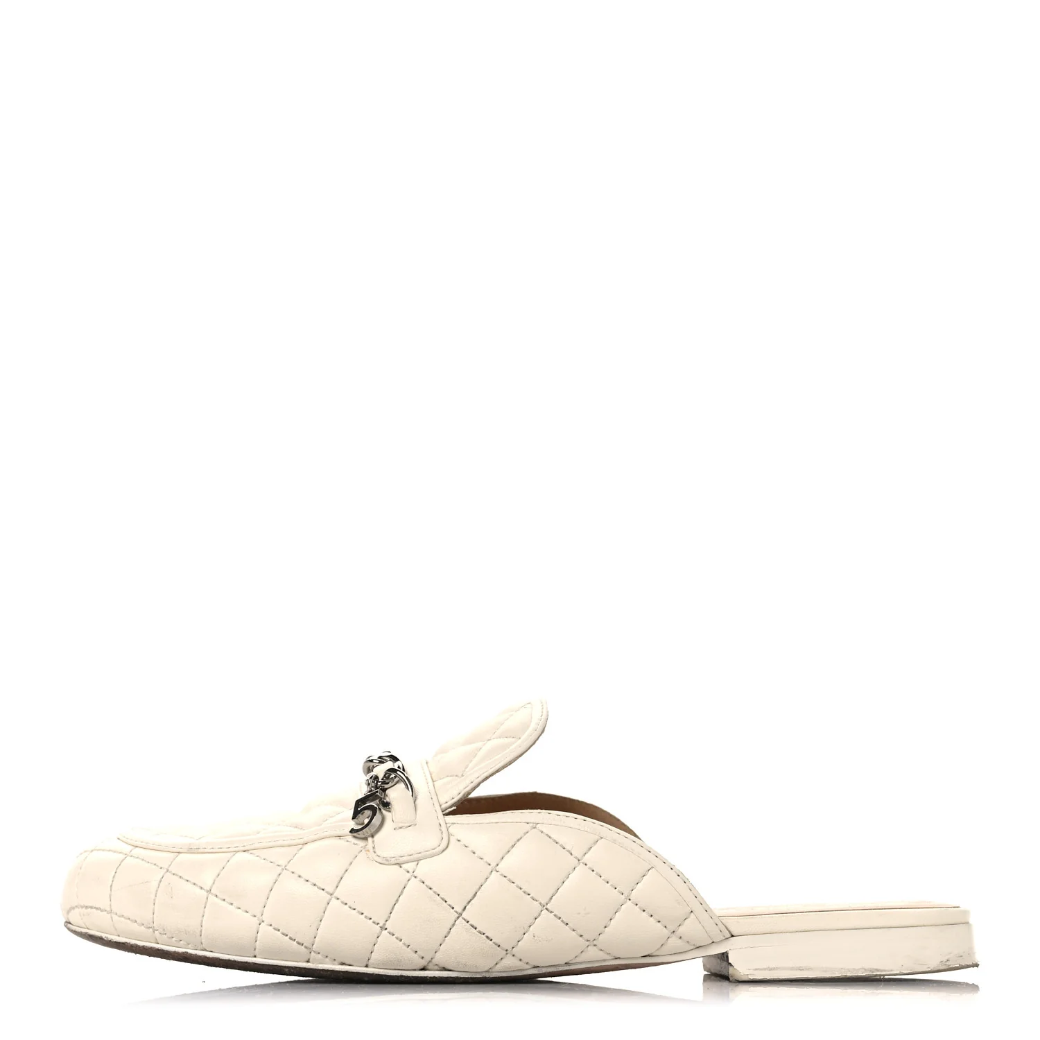 Lambskin Quilted Chain CC Mules 38 White