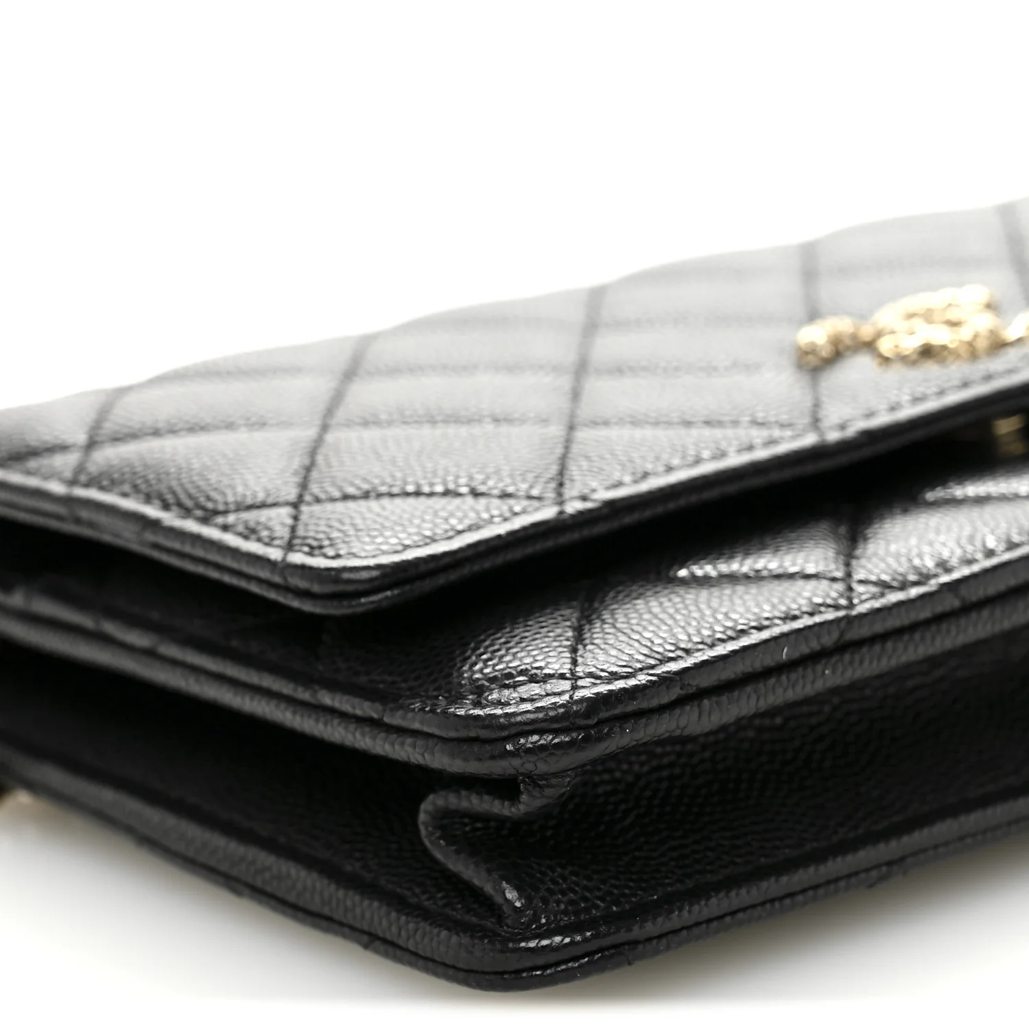 Caviar Quilted Perforated Metal CC Wallet On Chain WOC Black