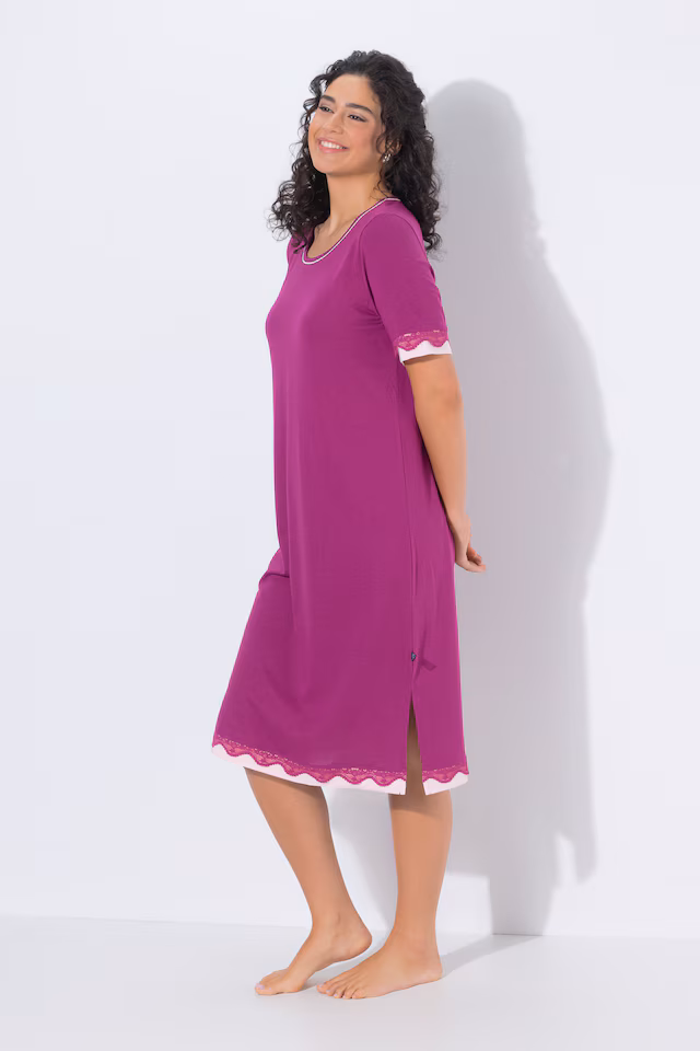 Lace Trim Short Sleeve Nightgown