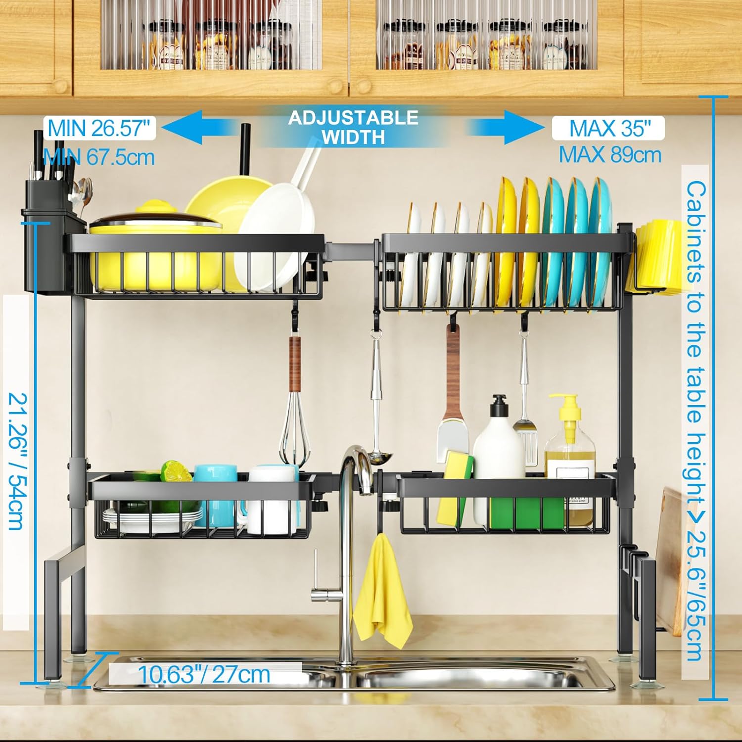 SNSLXH 4 Baskets 2-Tier Over The Sink Dish Drying Rack, 26.57