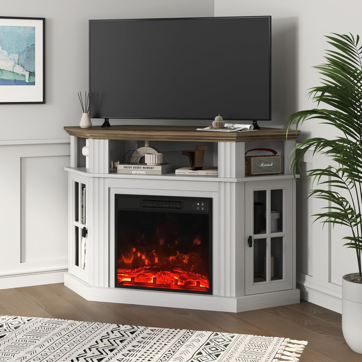 YESHOMY Corner Fireplace TV Stand for Television up to 55