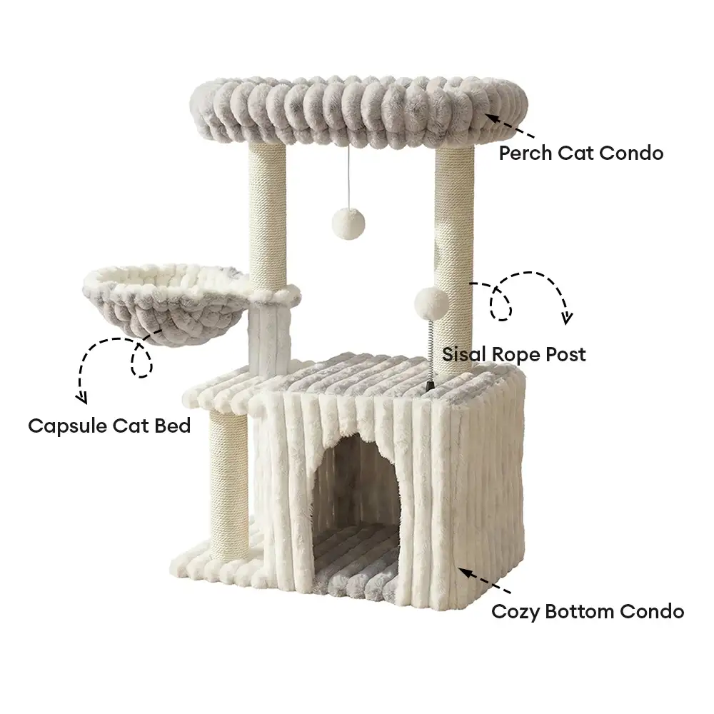 Cozy Fluffy One-Piece Climbing Frame Cat Scratching Cat Tree with Condo