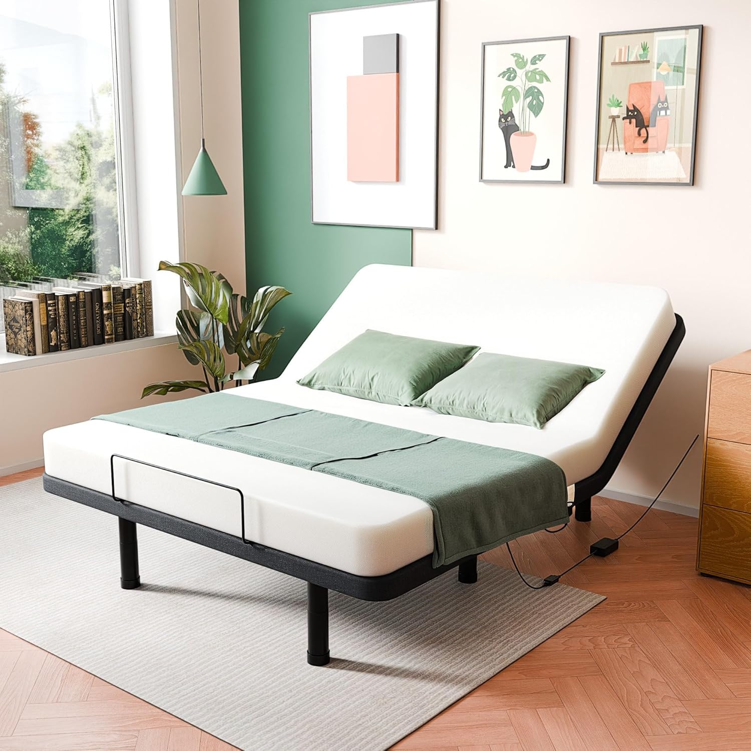 SunsGrove Queen Adjustable Bed Frame, Wired Remote Control, Independent Head and Foot Incline, Electric Bed Frame Base, Adjustable Bed Leg with 2 Height Options, Easy Assembly