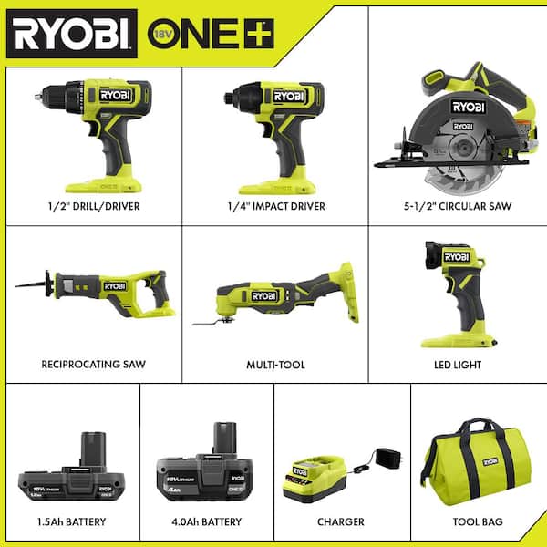 ONE+ 18V Cordless 6 Tool Combo Kit with 1 5 Ah Battery, 4 0 Ah Battery, and Charger Image 2