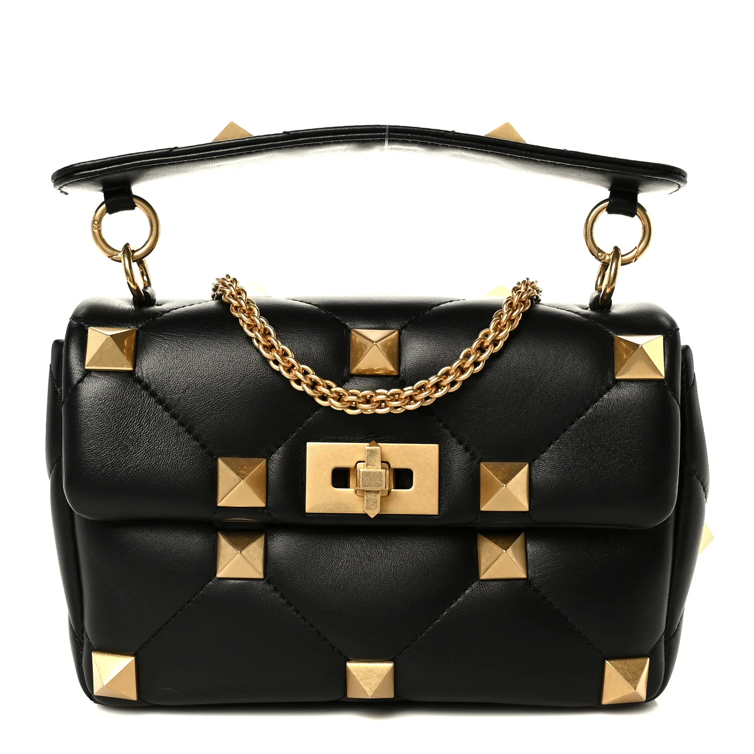Nappa Medium Roman Stud Shoulder Bag Black