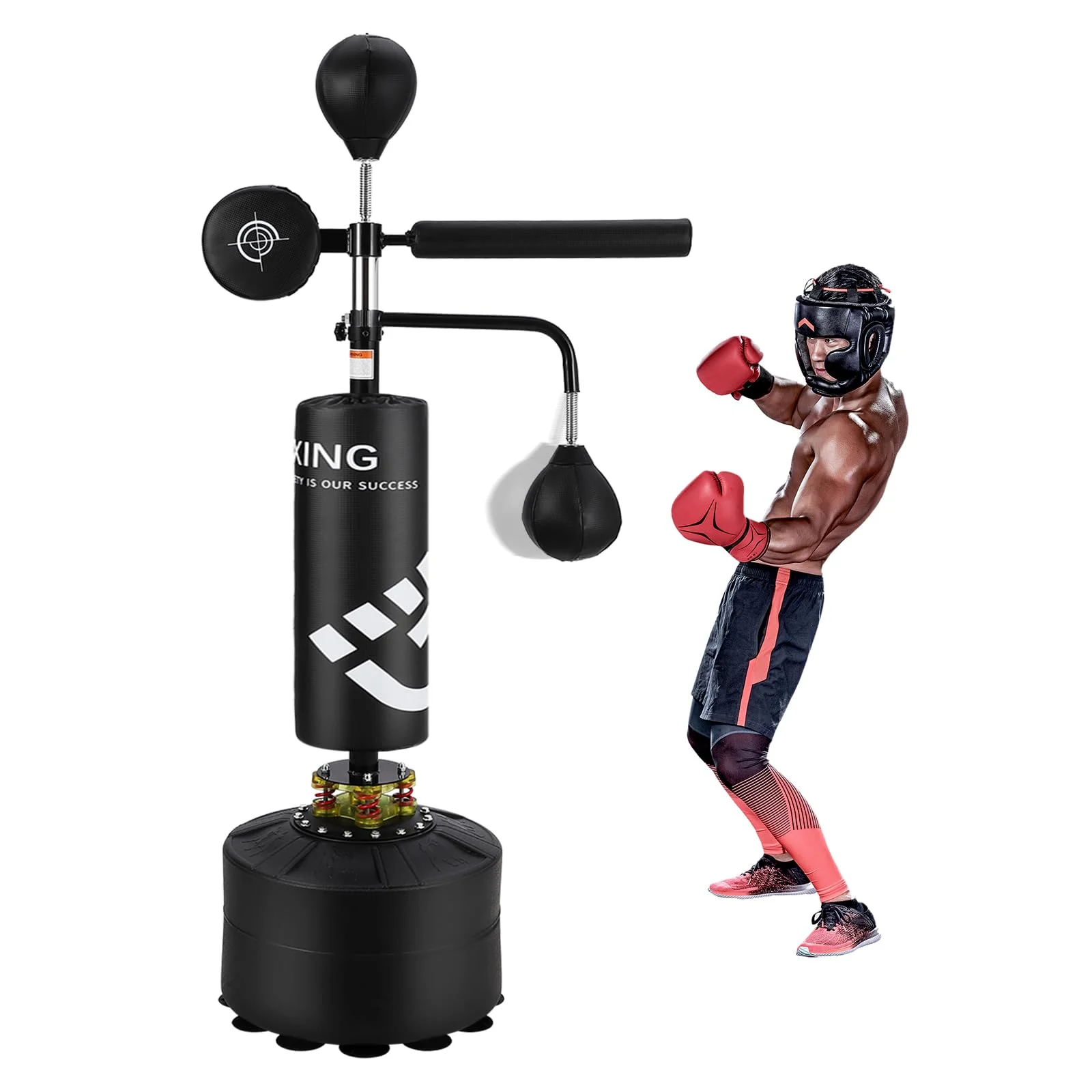 5-in-1 Freestanding Punching Bag with Stand �?Adjustable Height Boxing Bag for Adults Kids, Reflex Bar, Speed Bags, Hitting Target, Heavy Kickboxing Bag(Height 65.13-89.7") - Image 2