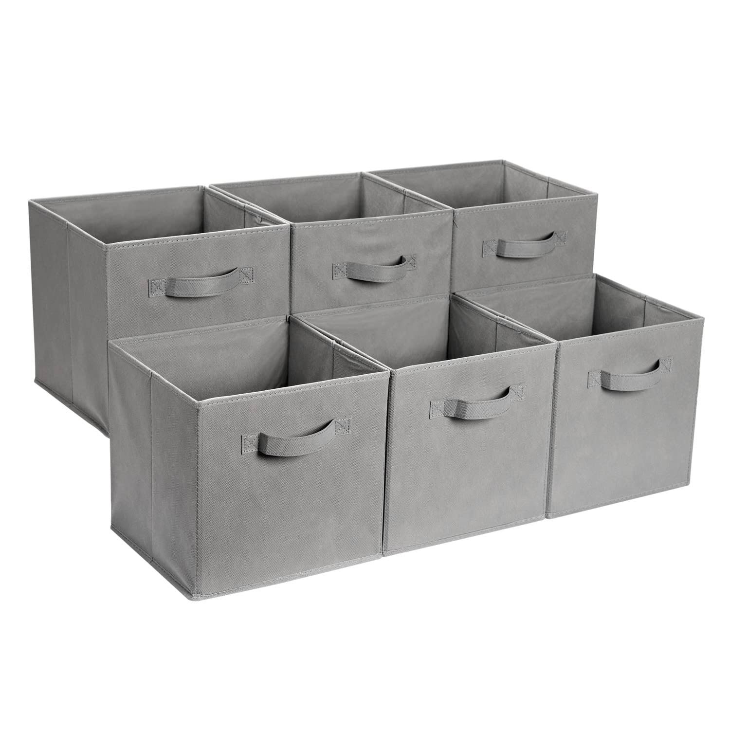 Amazon Basics Collapsible Fabric Storage Cube Organizer with Handles, 13 x 13 x 13 inch, Gray - Pack of 6