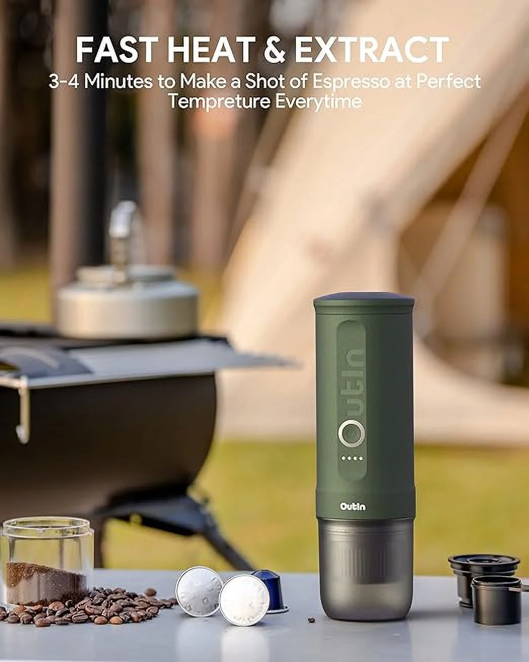 Nano Portable Electric Espresso Machine: 20 Bar, 3-4 Min Self-Heating, Mini 12V/24V Car Coffee Maker with NS Capsule Ground Options Ideal for Camping, Travel, RV, Hiking, Office (Space Grey)(Space Grey) - Image 9