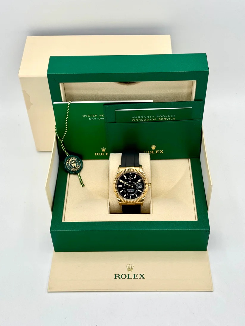 [Super Clone]RLX  Sky-Dweller 42mm Yellow Gold Black Dial Oysterflex - 336238
