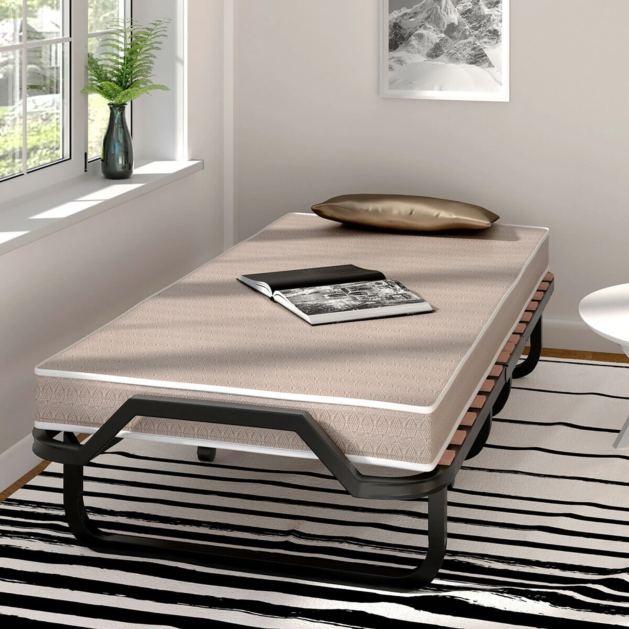 Gymax Folding Bed w/ Memory Foam Mattress Rollaway Metal Guest Bed Sleeper Made in Italy Image 4