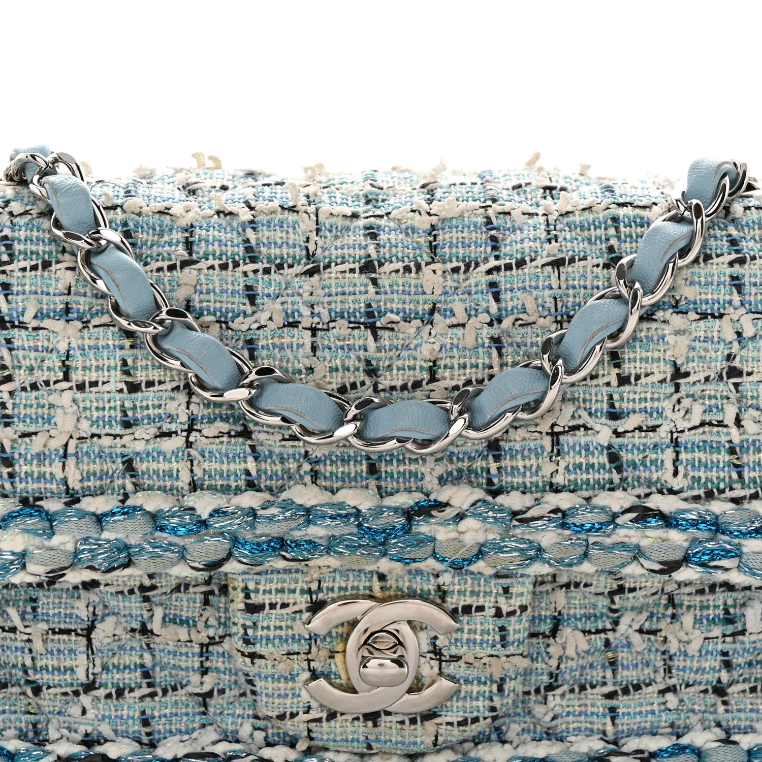 Tweed Braid Mini Flap Blue White Navy