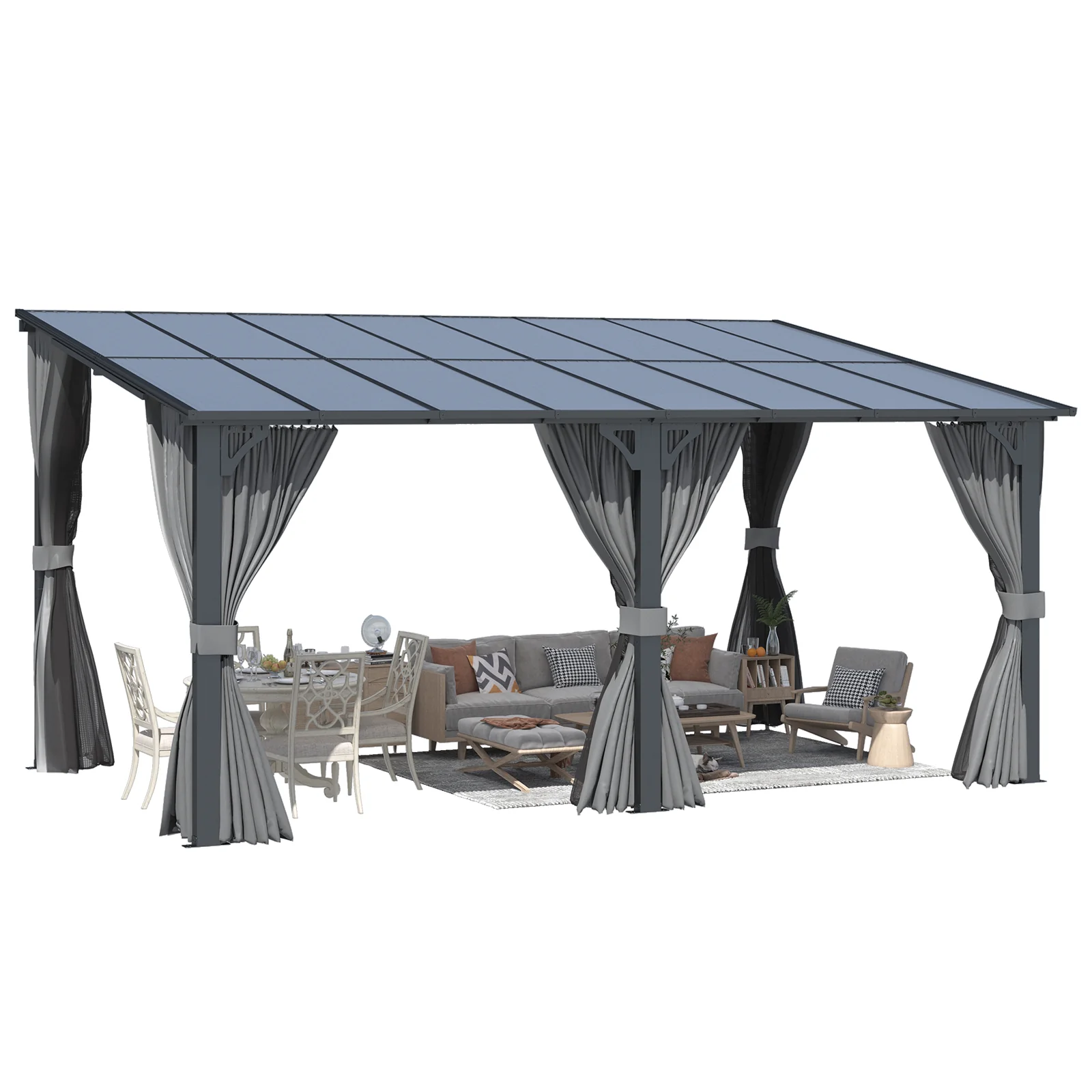 AECOJOY 16'x10' Wall Gazebo with Curtains and Mosquito Netting, Gray