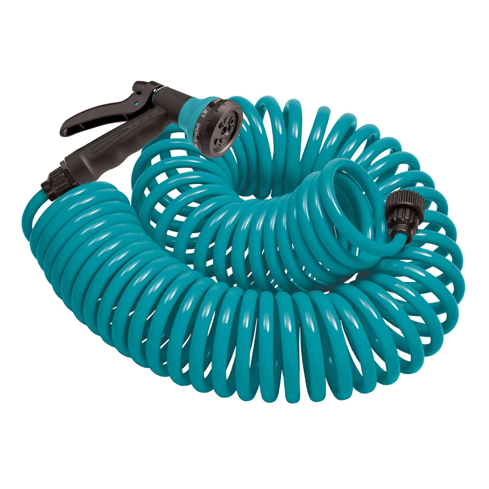 50-Foot Coil Garden Hose with 8-Pattern Nozzle, Teal ORBIT-27436