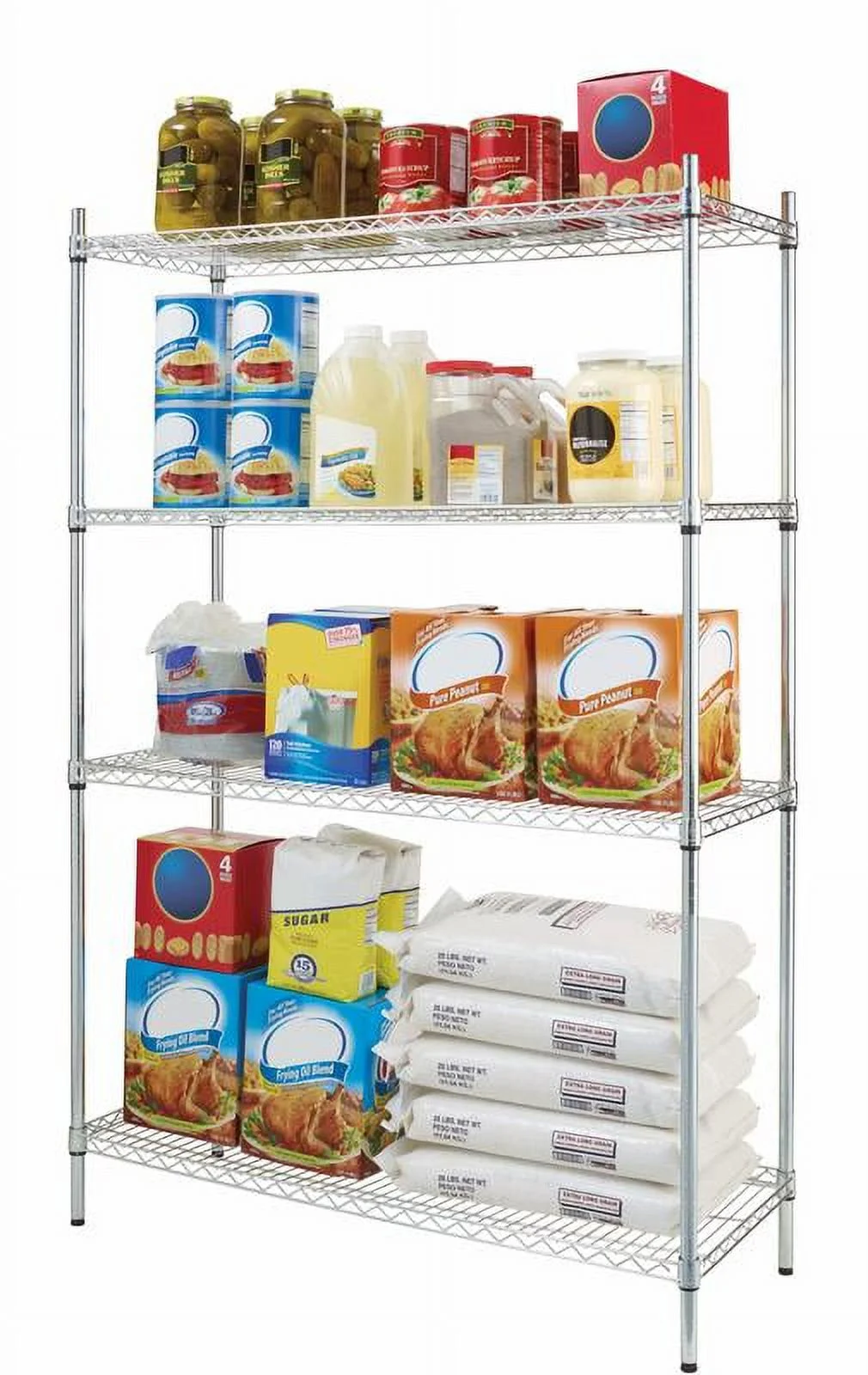 Hyper Tough Chrome Wire Shelf 4-Tier Heavy Duty 72"H x 48"W x 18"D, 2400lbs Total Capacity(Chrome/Single)
