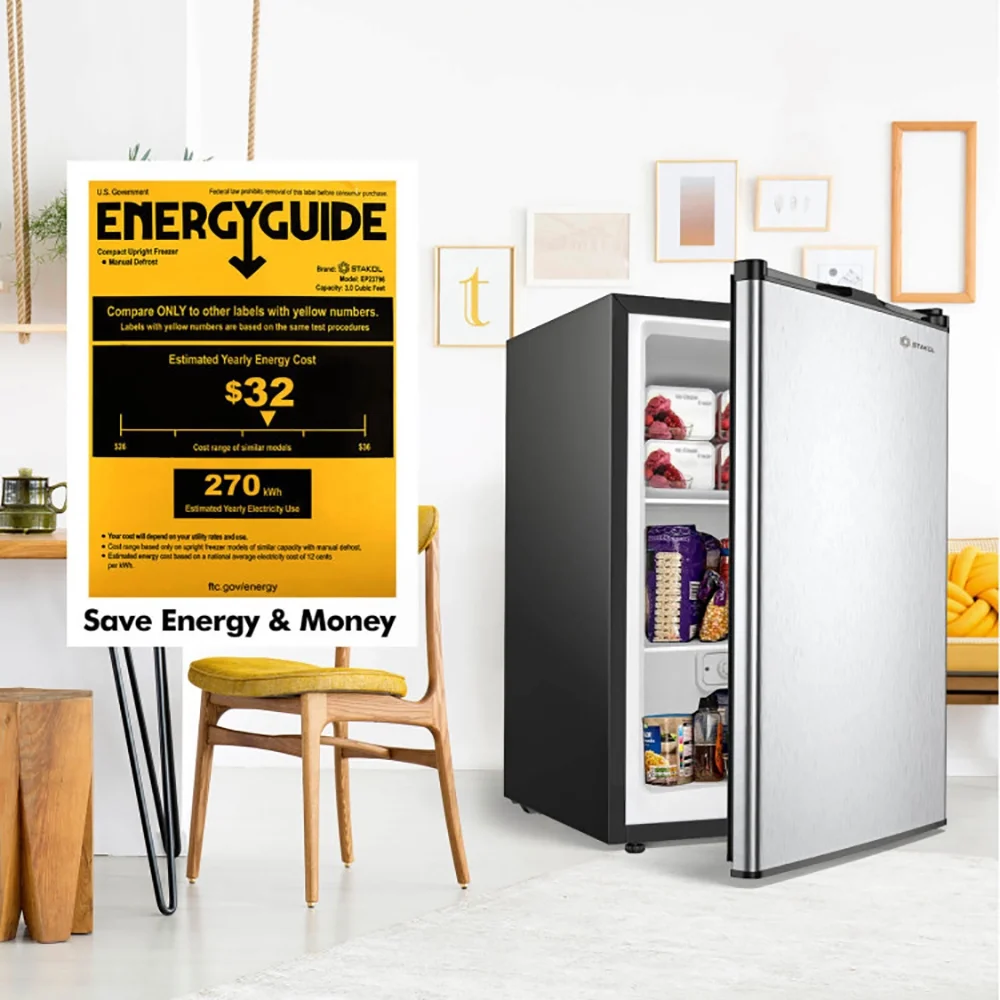 3 Cubic Feet Compact Upright Freezer with Stainless Steel Door, Compact Refrigerator for Dorm, Office, Bedroom - Image 8