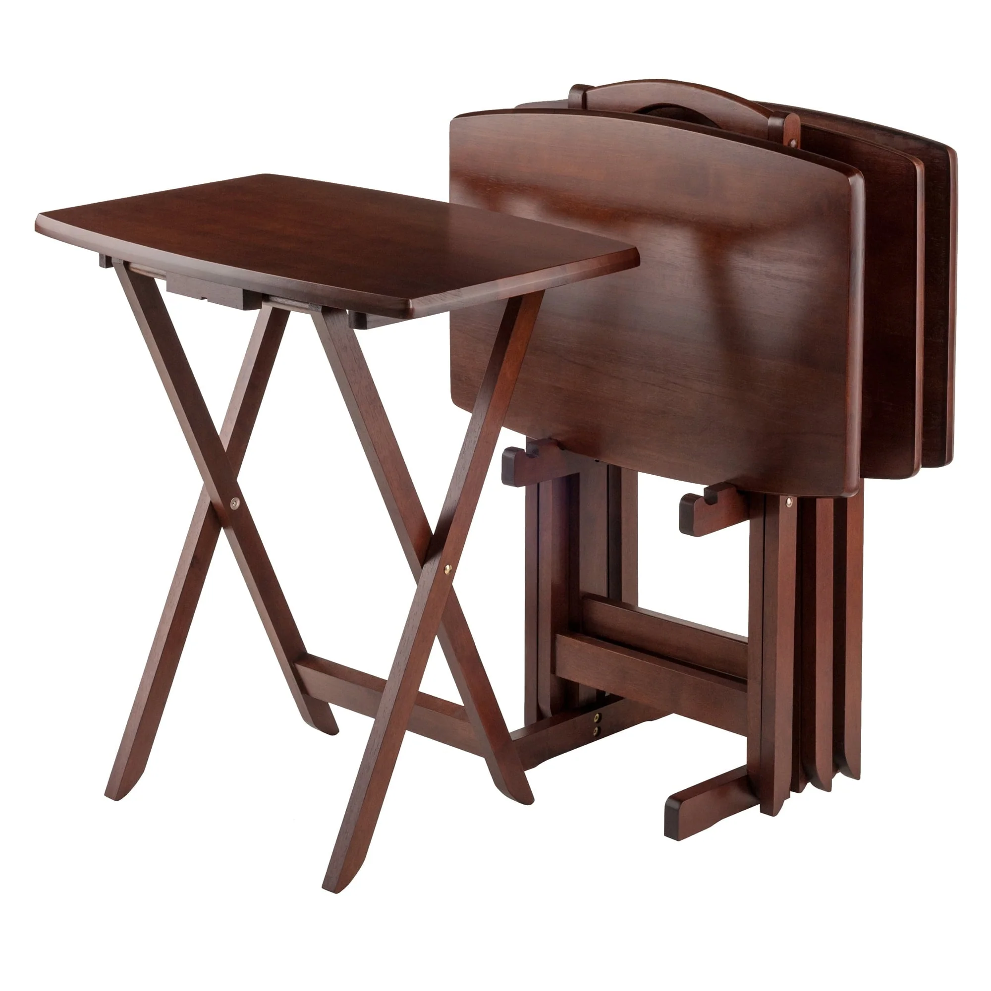 Contemporary Home Living Set of 4 Rich Walnut Oversize Folding Snack Table 25.5