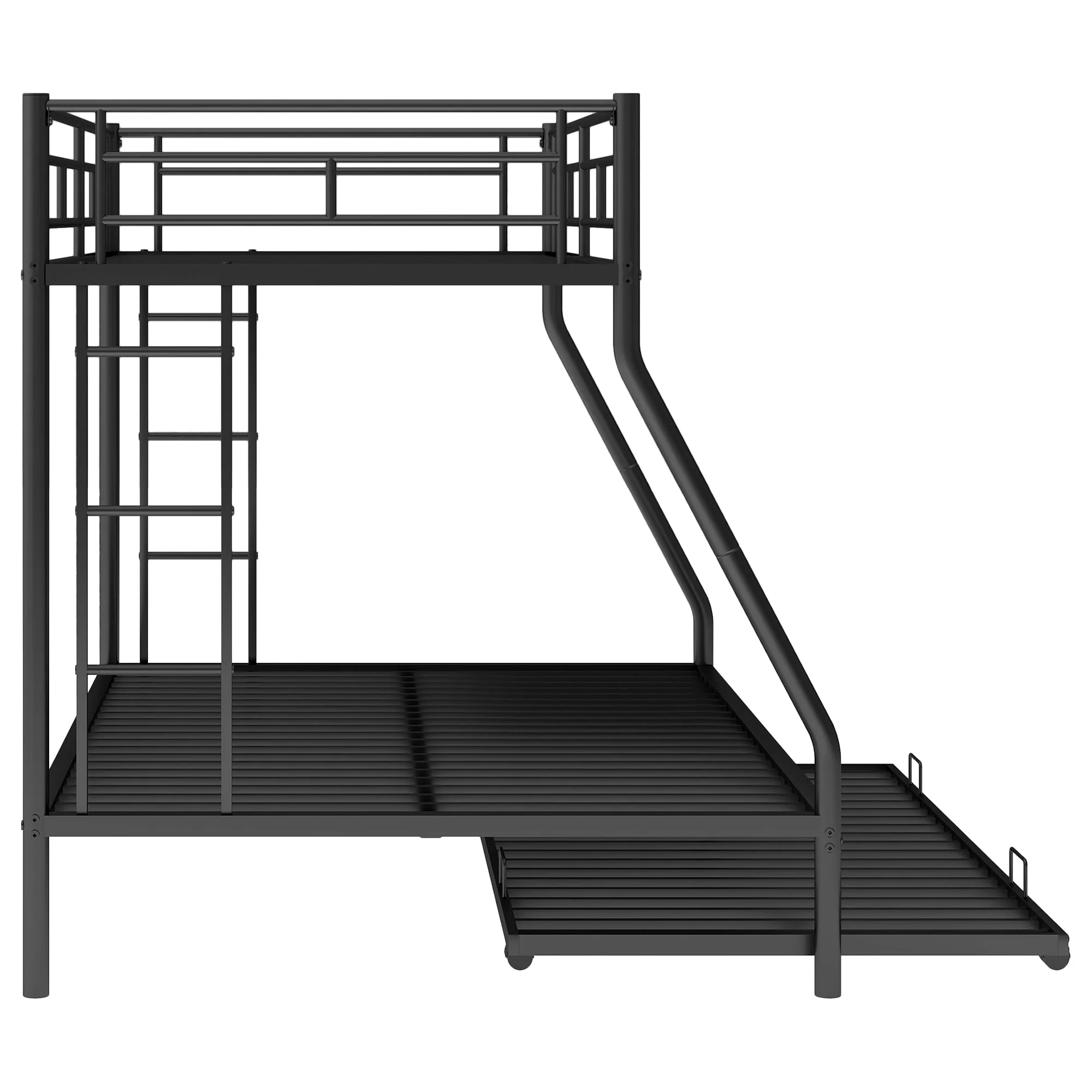 Twin Over Full Bunk Beds with Trundle Bed,Heavy Duty Metal Bed Frame with Sturdy Steel Frame,Triple Bunk Bed with Safety Guard Rails and Two Side Ladders for Boys Girls Adults,Black Image 4
