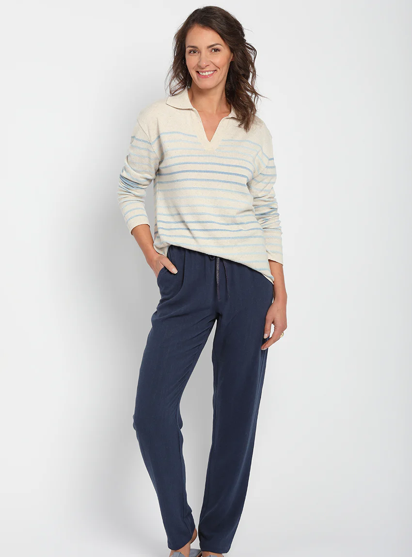 Pull marinière femme en coton raye bleu