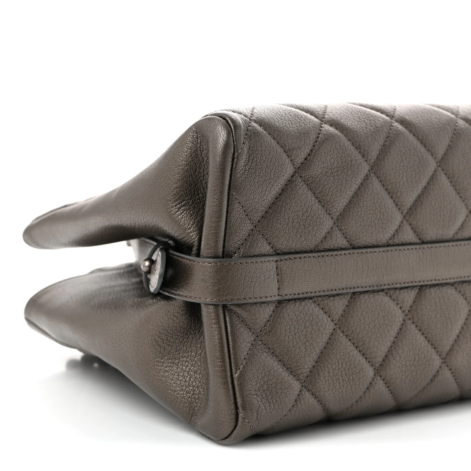 Metallic Goatskin Quilted Large City Rock Shopping Bag Silver