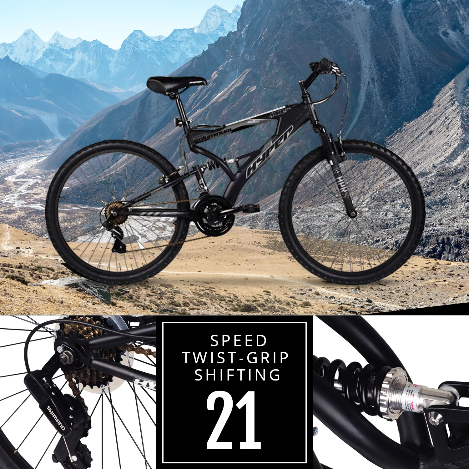 26" Bicycle Havoc Mountain Bike, 26" Wheels, Adults Ages 14+ Years, Black(Black) - Image 3