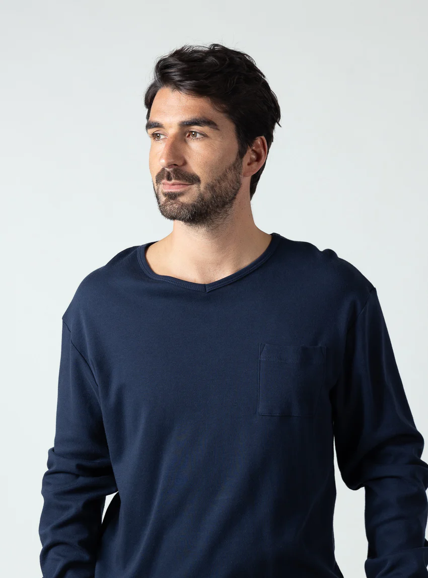 Pyjama homme en coton bleu marine