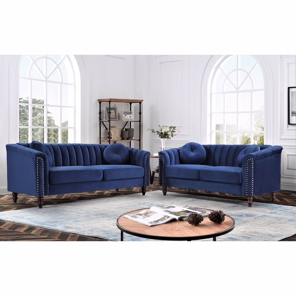 Hills Tufted Back 2Pcs Living Room Set,Black Velvet(Black) - Image 5