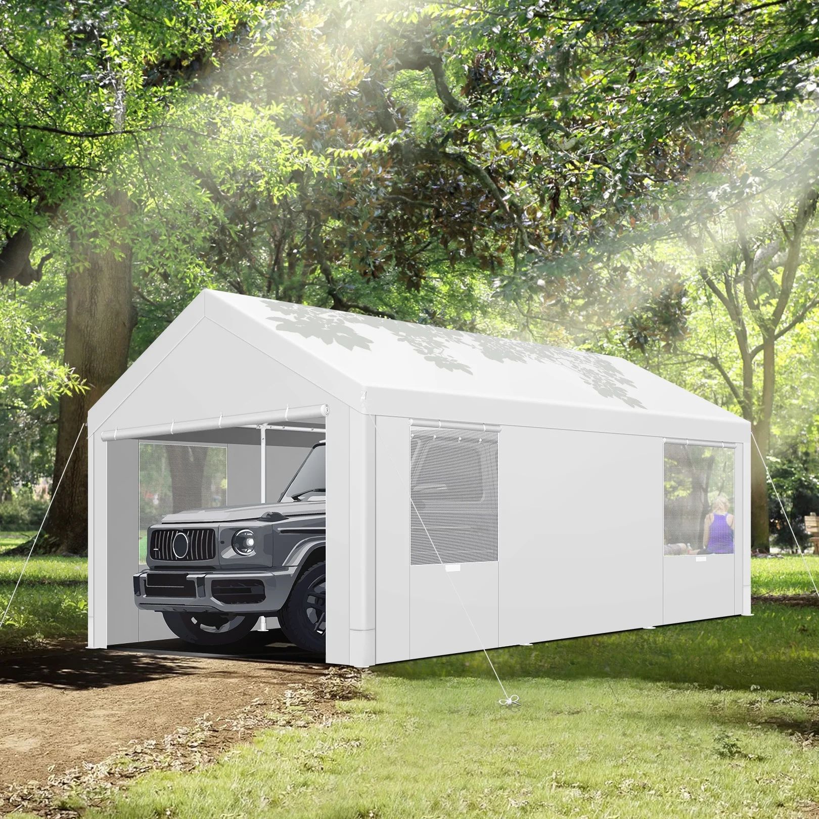 Carport 10'x20' Large Heavy Duty Car Canopy with Steel Frame, Portable Garage Wedding Tent Big Tents Carports Shelter, All-Season Tarp for Outdoor Party Birthday, White(10×20/White) - Image 7