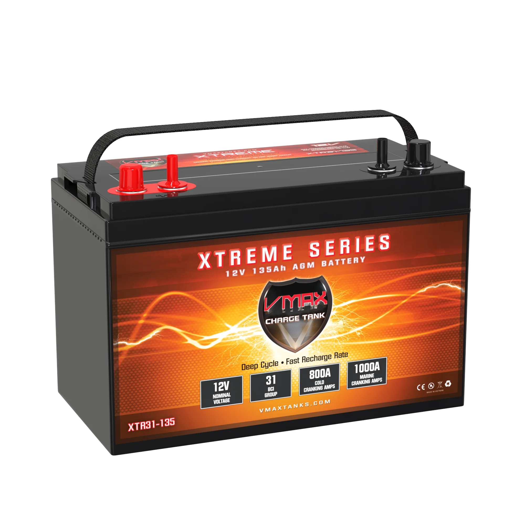 VMAX XTR31-135 Battery Replaces O'Reilly AGM31T Battery, VMAX 12V 135Ah Group 31 Deep Cycle AGM