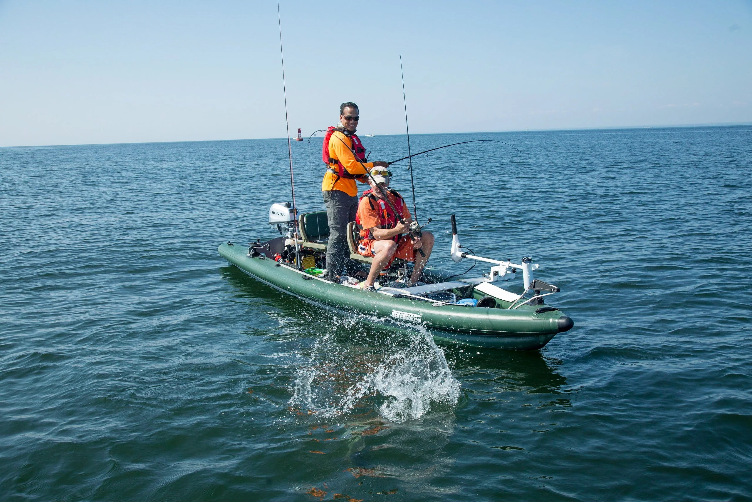 Sea Eagle FSK16 Inflatable Fishskiff 16 Frameless Fishing Boat - 2 Person Swivel Seat Canopy Package