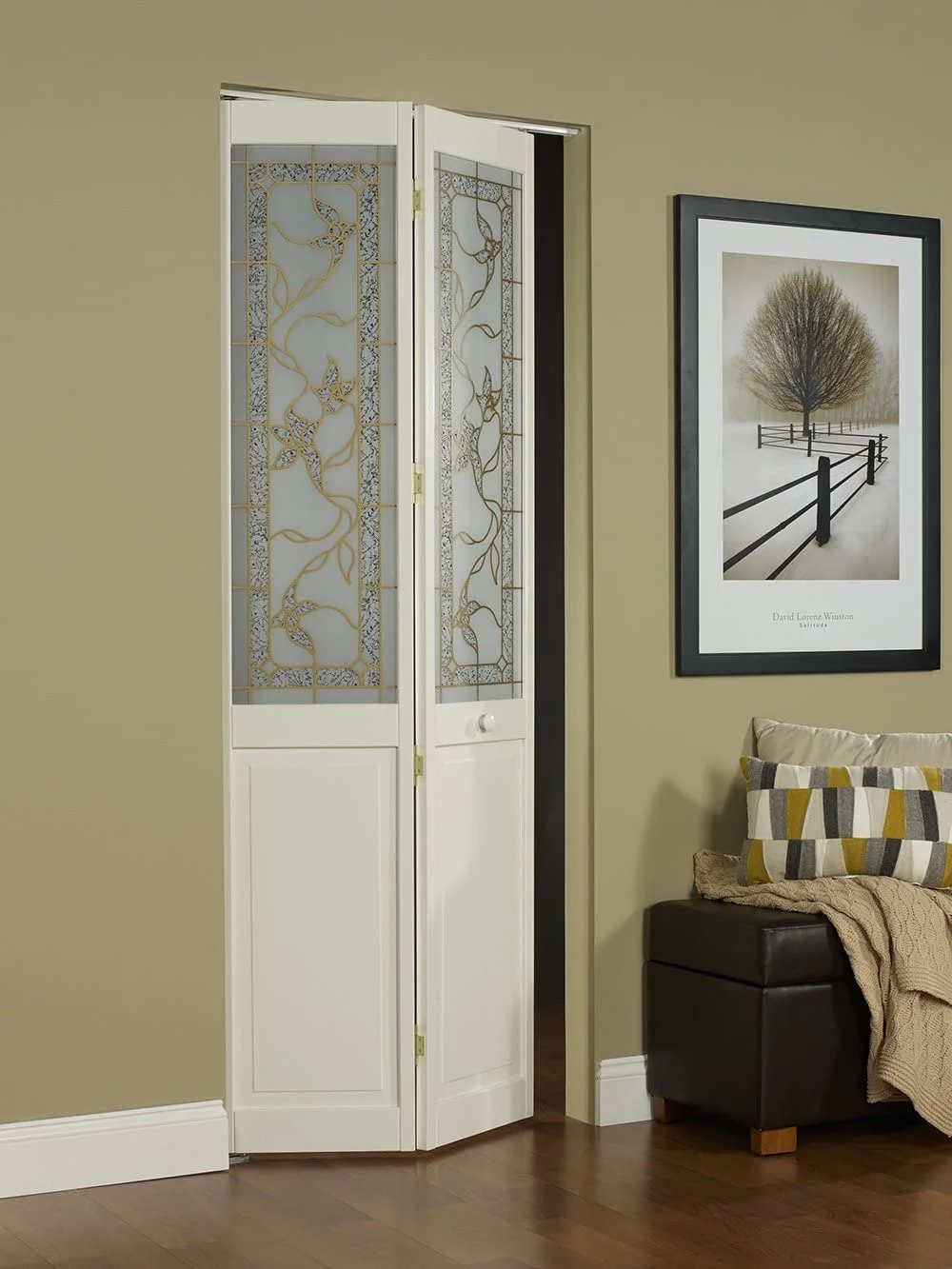 Pinecroft Tuscany Decorative Glass/Raised Panel Interior Bifold Solid Pine Wood Door, 24" x 80", Unfinished Pine 24x80 Inch(24/80.5) - Image 3