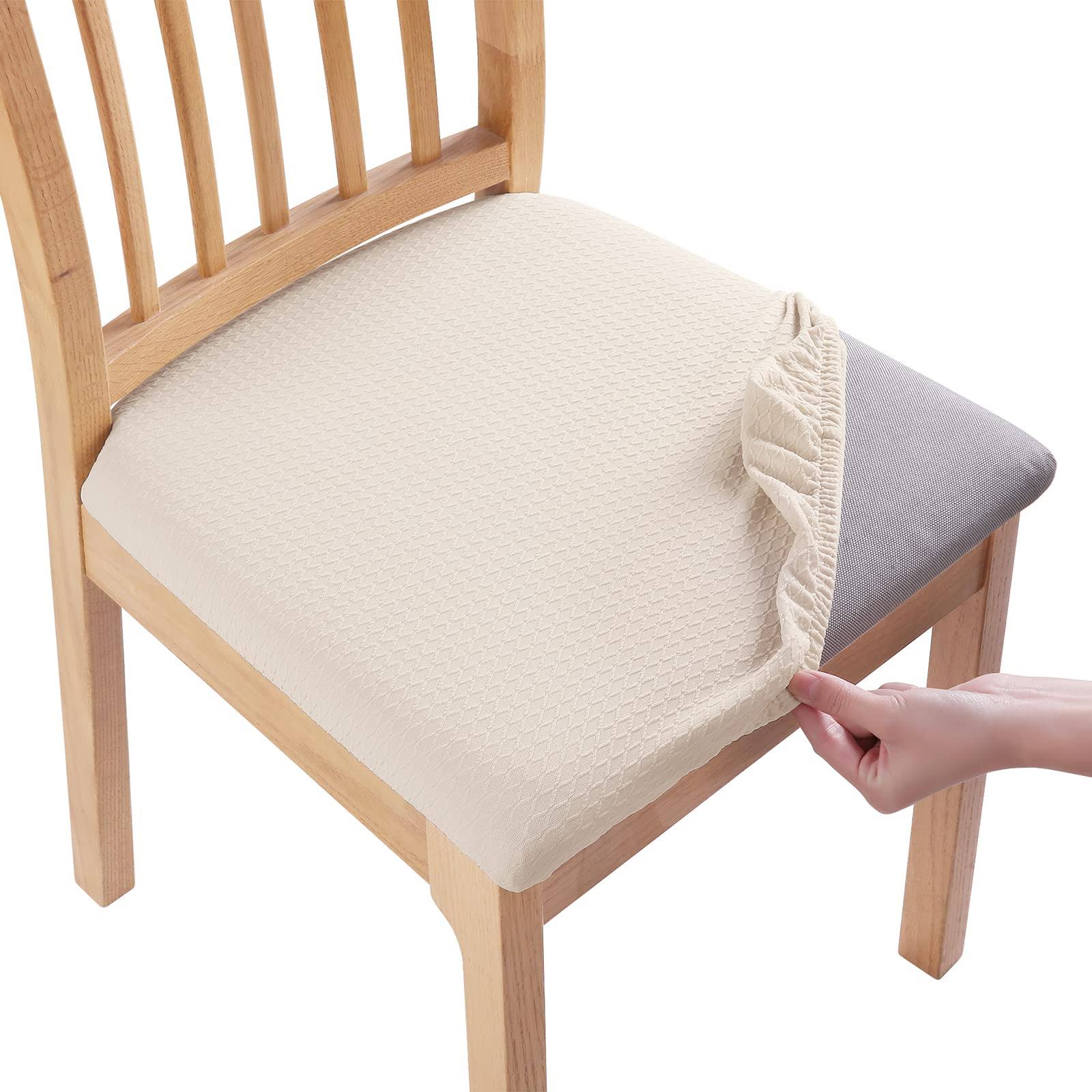 smiry Stretch Spandex Jacquard Dining Room Chair Seat Covers, Removable Washable Anti-Dust Dinning Upholstered Chair Seat Cushion Slipcovers - Set of