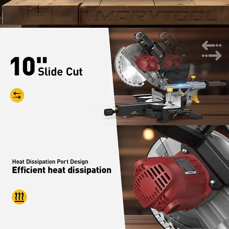 MarvTool 10-inch Sliding Compound Miter Saw Single Bevel 0-45�� with Extension Table 36T Blade