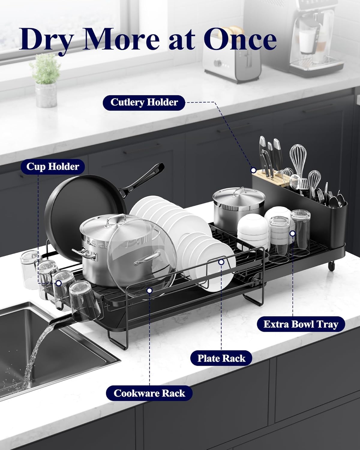 Kitsure Extendable Dish Drying Rack, 19.2