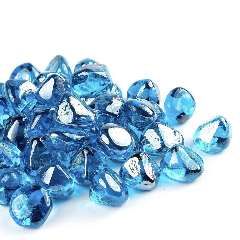Chilli Cosmos Fire Glass Diamond 1 inch Fire Pit Glass Rocks for Propane or Gas Fire Pit(20 Pounds Margarita Azura Blue) Gift Pa