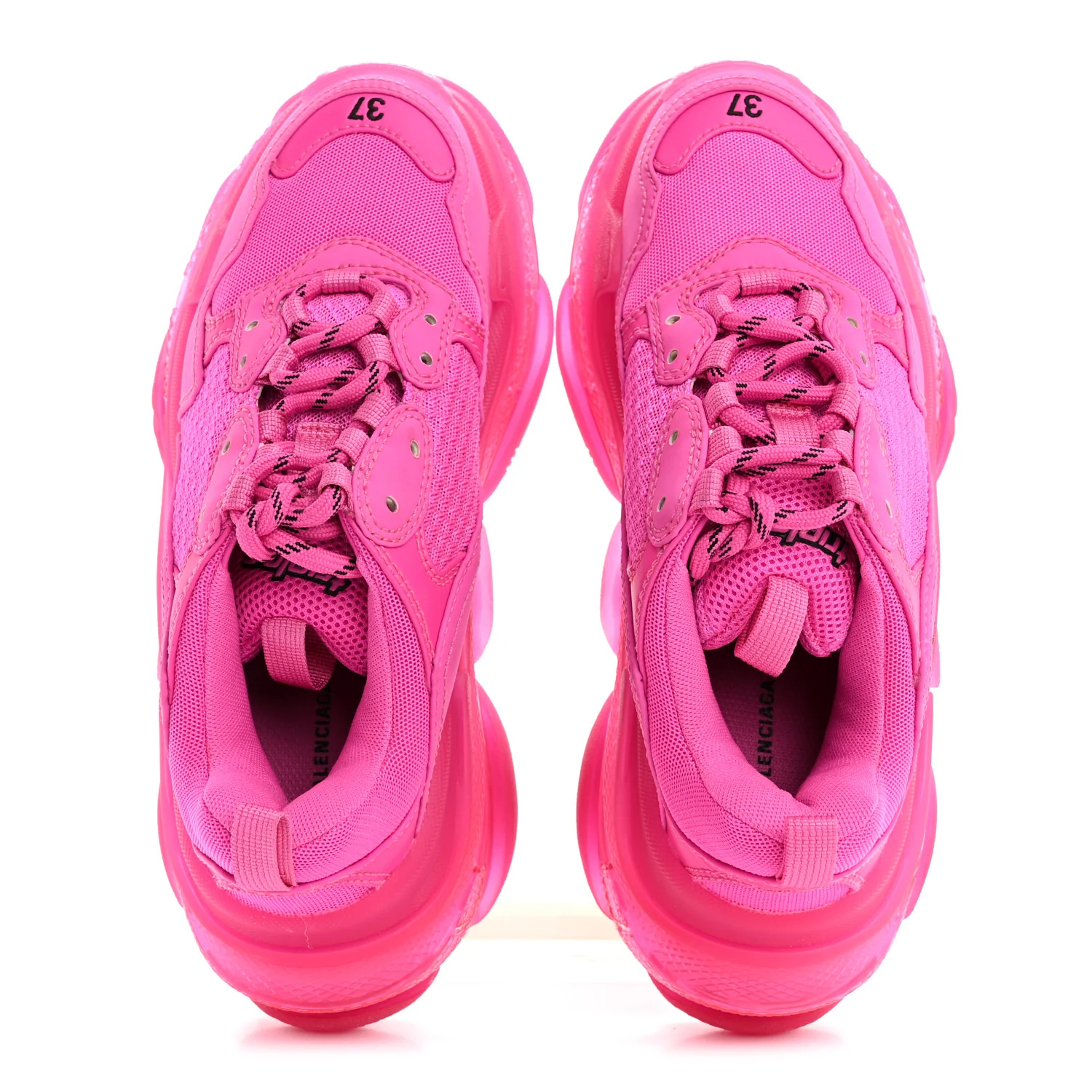 Fabric Mesh Clear Sole Fluo Womens Triple S Sneakers 37 Pink