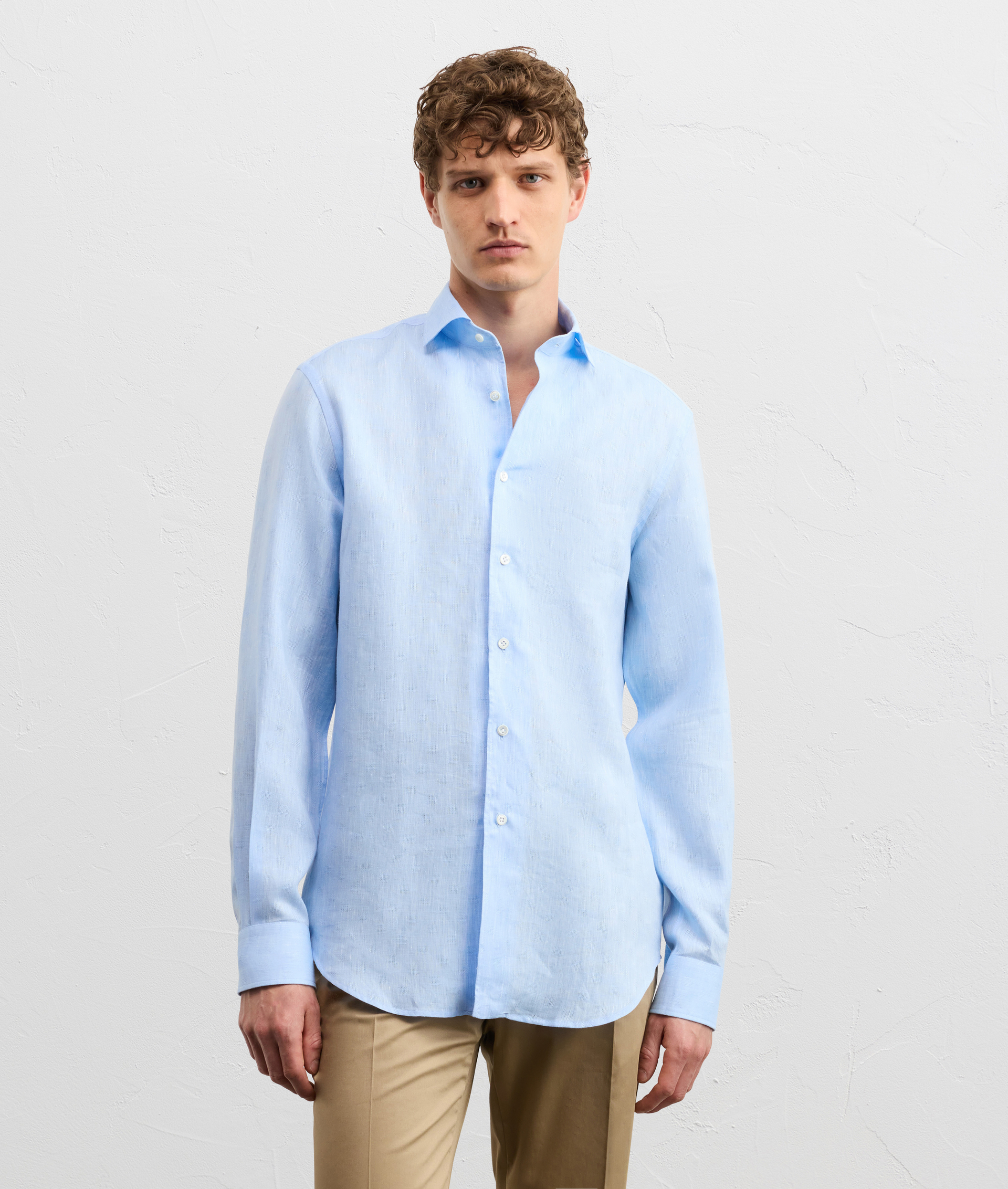 LIGHT BLUE LINEN FRENCH ONE PIECE PALERMO COLLAR SHIRT
