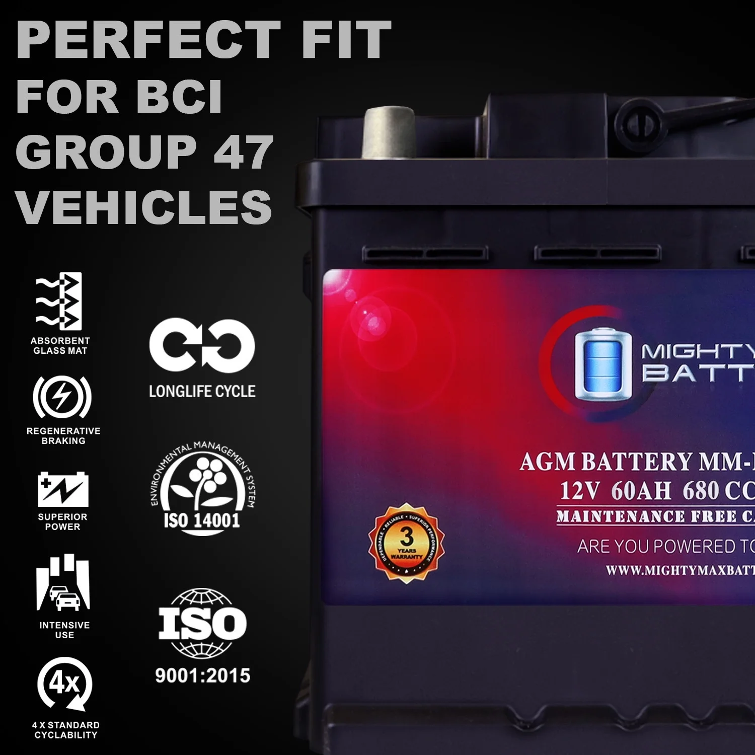 MM-H5 Start and Stop Car BCI Group Size 47 12V 60 AH, 100RC, 680 CCA Rechargeable AGM Car Battery(47) - Image 8