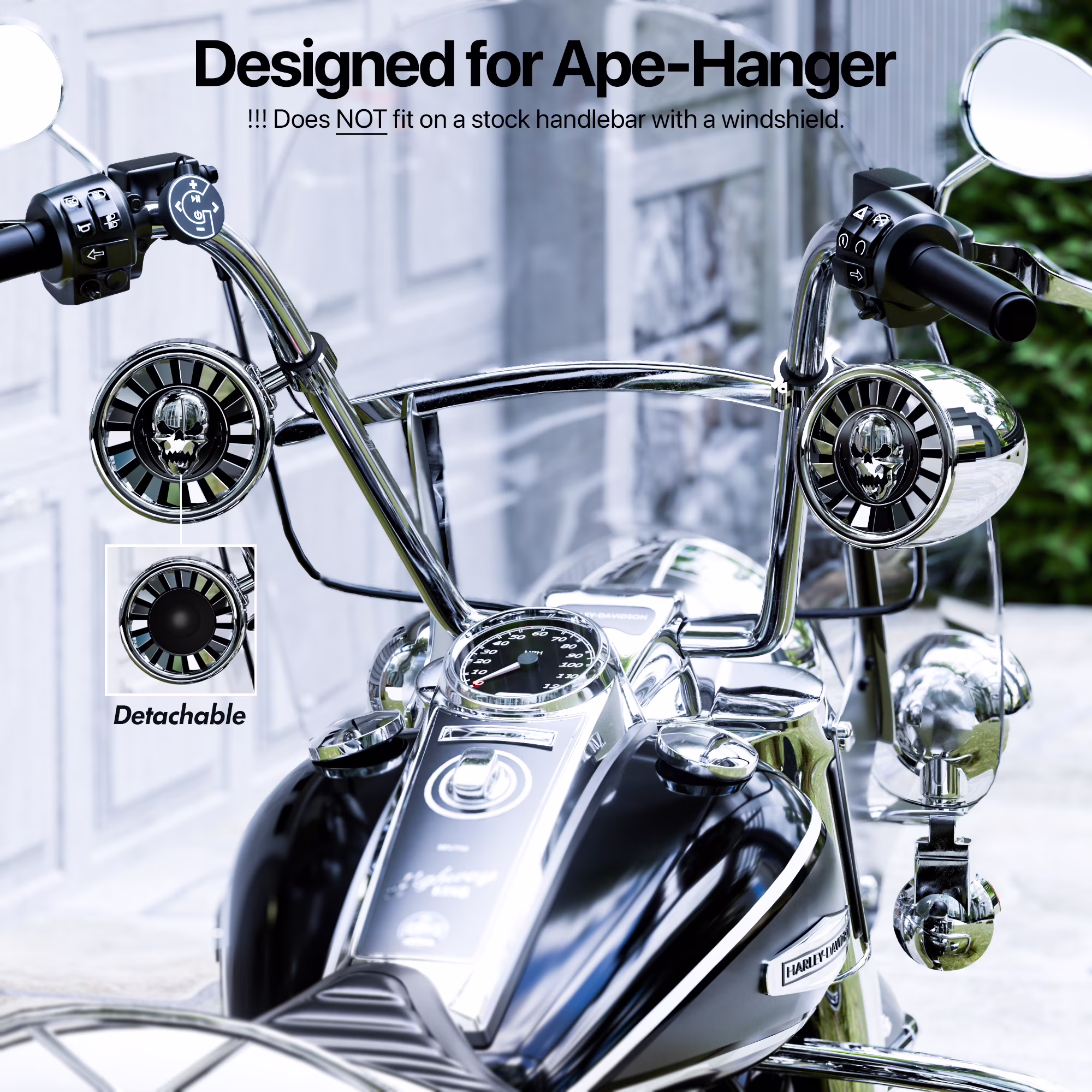 5" Waterproof Motorcycle Bluetooth Speakers Stereo Built-in Amp Audio System Harley, Chrome