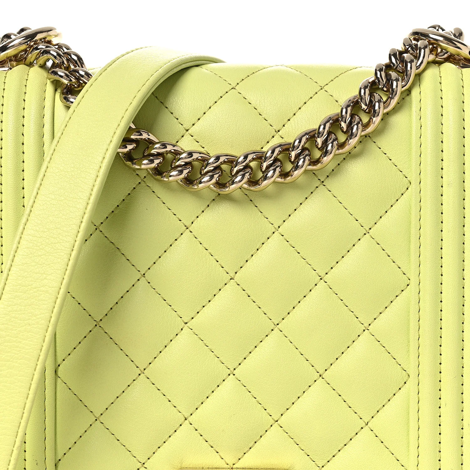 Calfskin Quilted North South Boy Flap Light Green